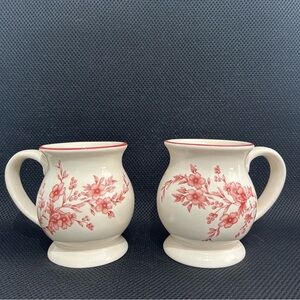 Cracker Barrel 1990 CKB2 Red Floral Mugs Set Of 2 Never Used